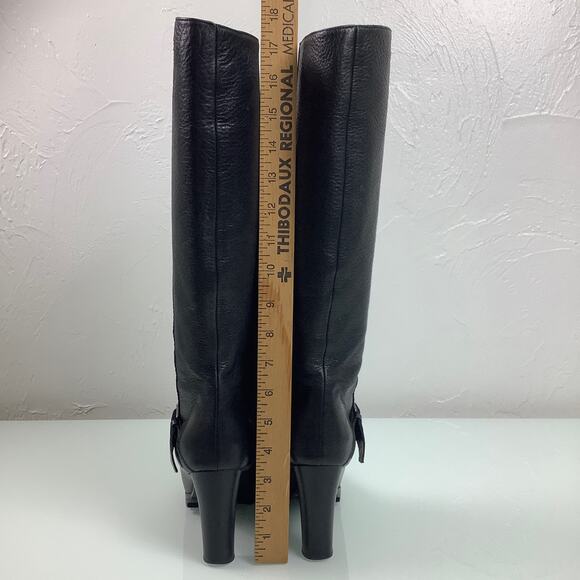 Vicini Tapeet Lug-Sole pull on knee high block heels leather boots SZ 36 EUC - Picture 8 of 12